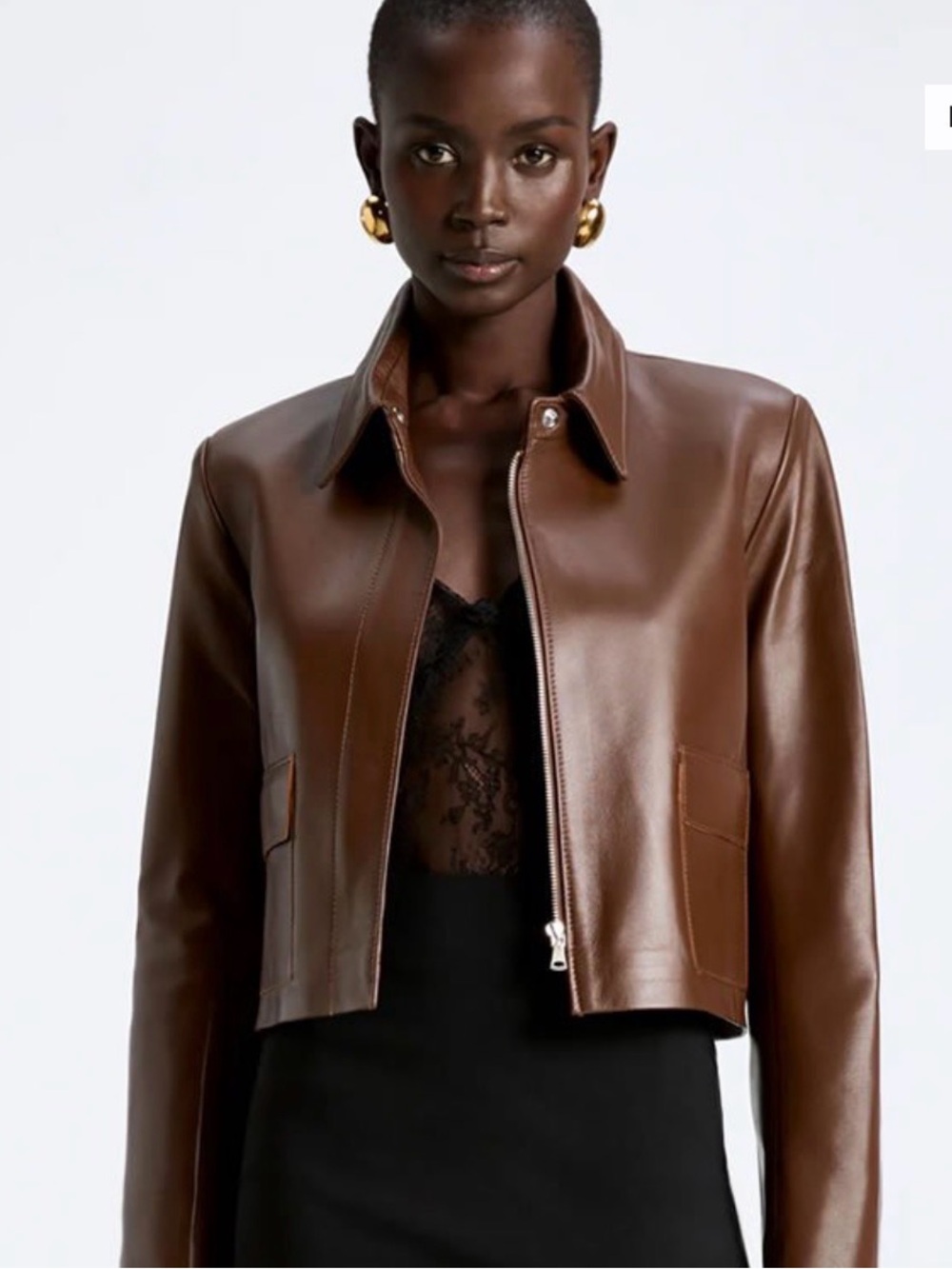Women's Cropped Genuine Leather Jacket in Brown